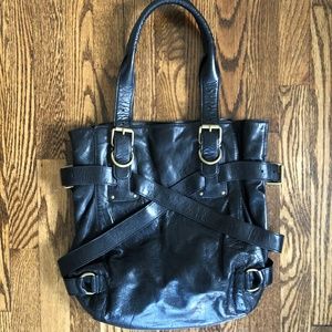 Kooba crossed straps black leather shoulder tote
